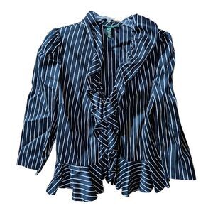 LAUREN RALPH LAUREN Black‎ Pinstriped Ruffle Jacket - Size 14